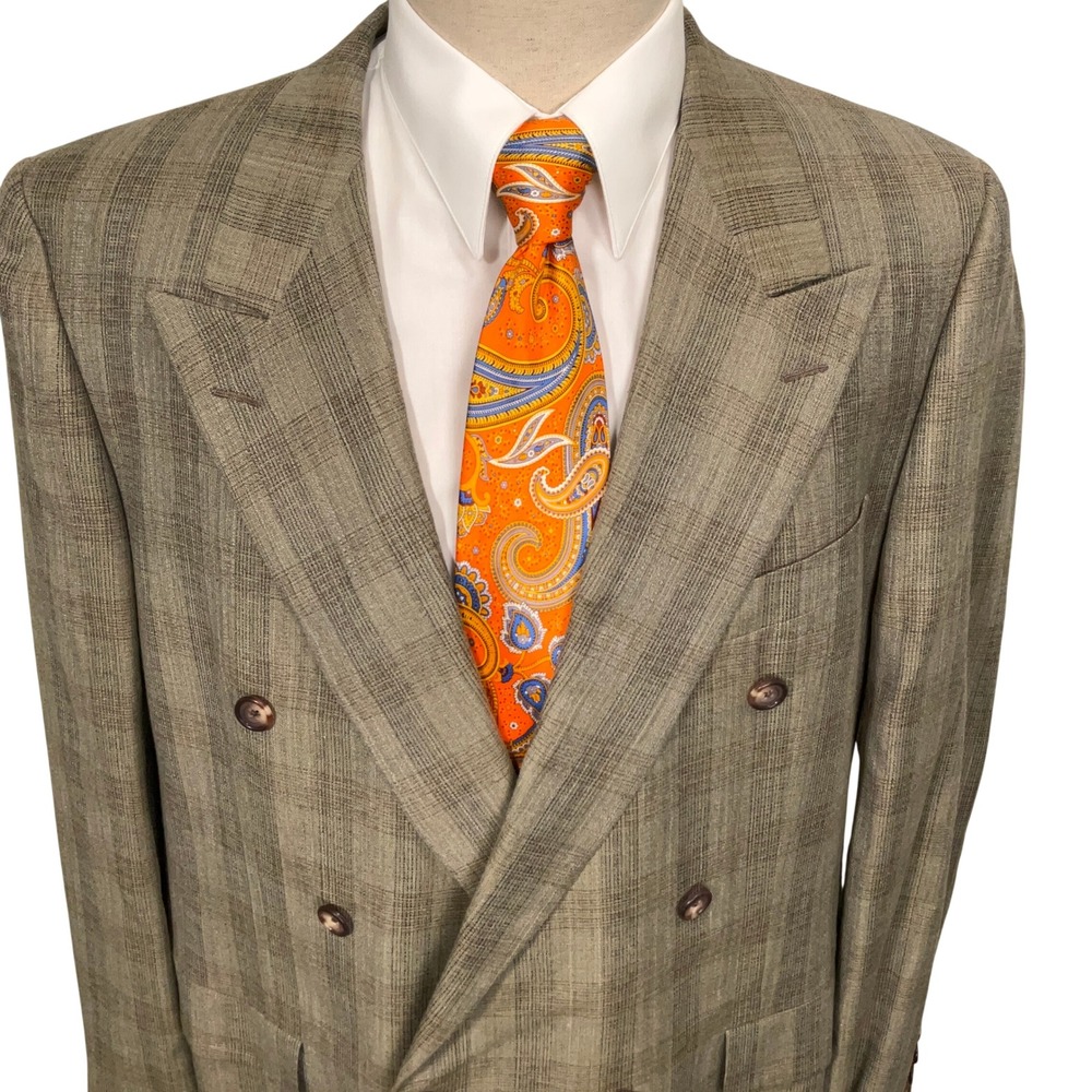 Hickey Freeman 1155 Blazer Men 44R Olive Plaid Bespoke  A307 Boardroom Silk Wool